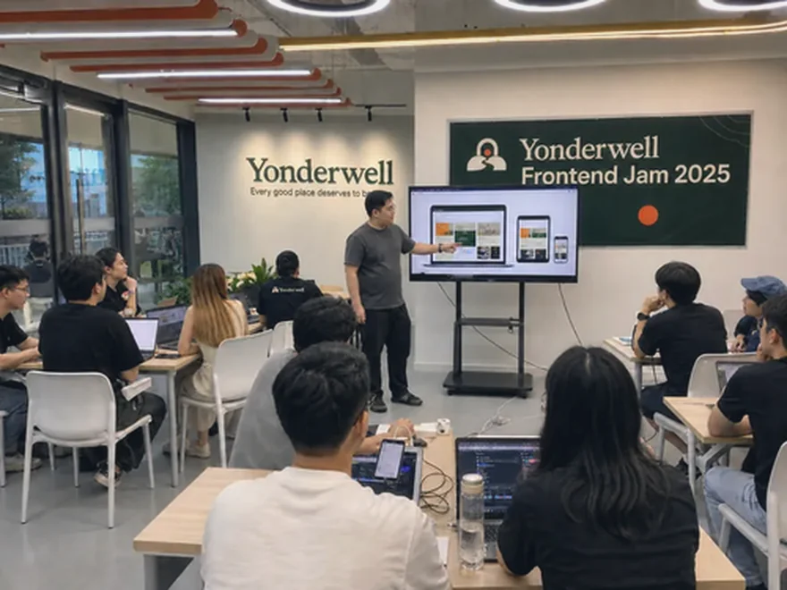 A team presenting its concept on screen at the 2025 frontend jam
