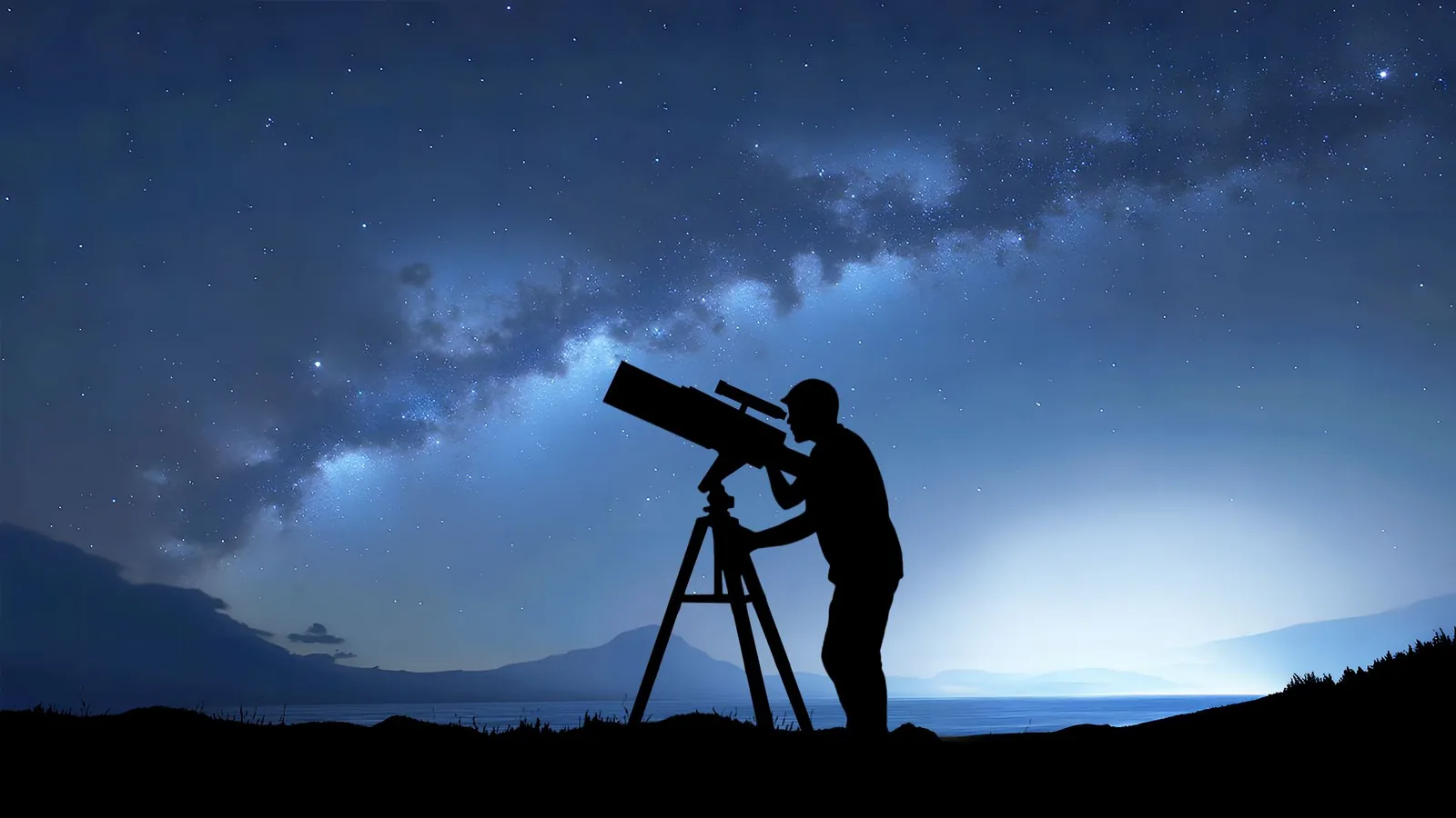 A guest silhouetted at the eyepiece of a telescope beneath the Milky Way