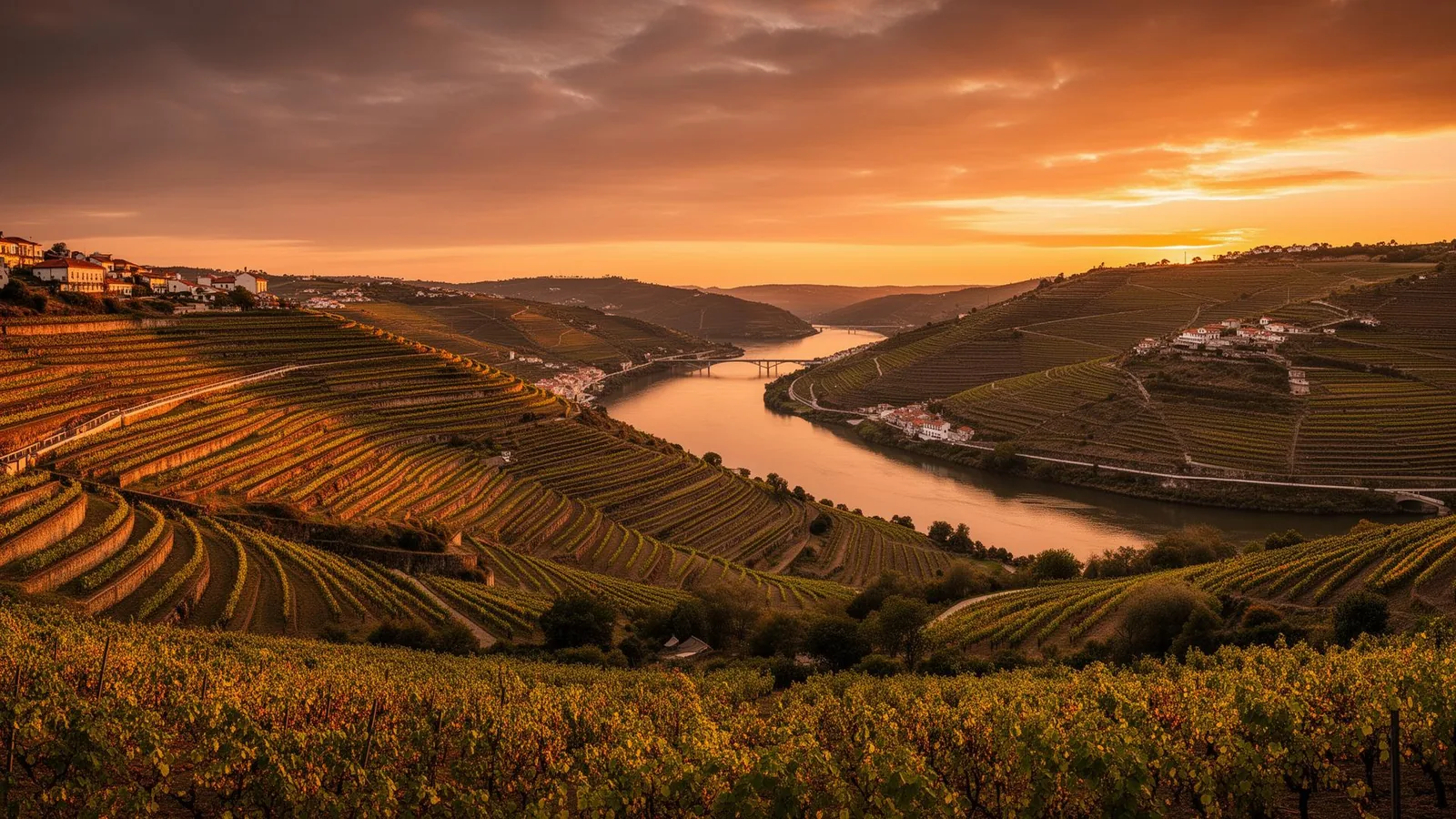 Quinta da Curva — the Douro terraces above the river bend at dusk